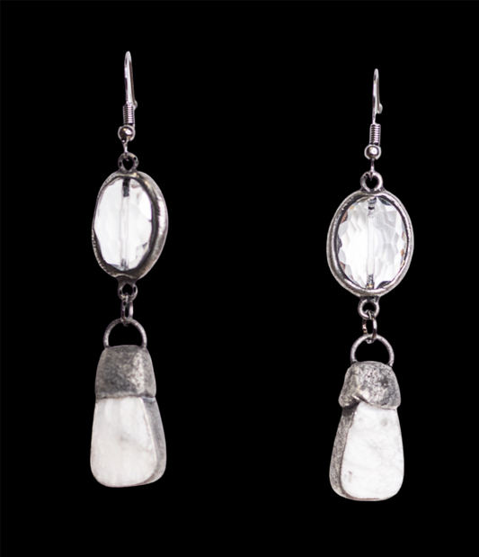 Stone Dangle Earrings ~ White