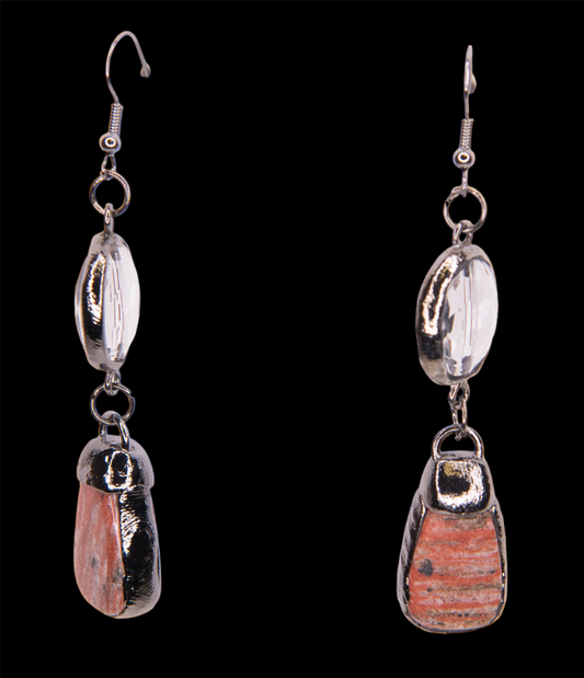 Stone Dangle Ear~ Bamboo Agate ~ Red