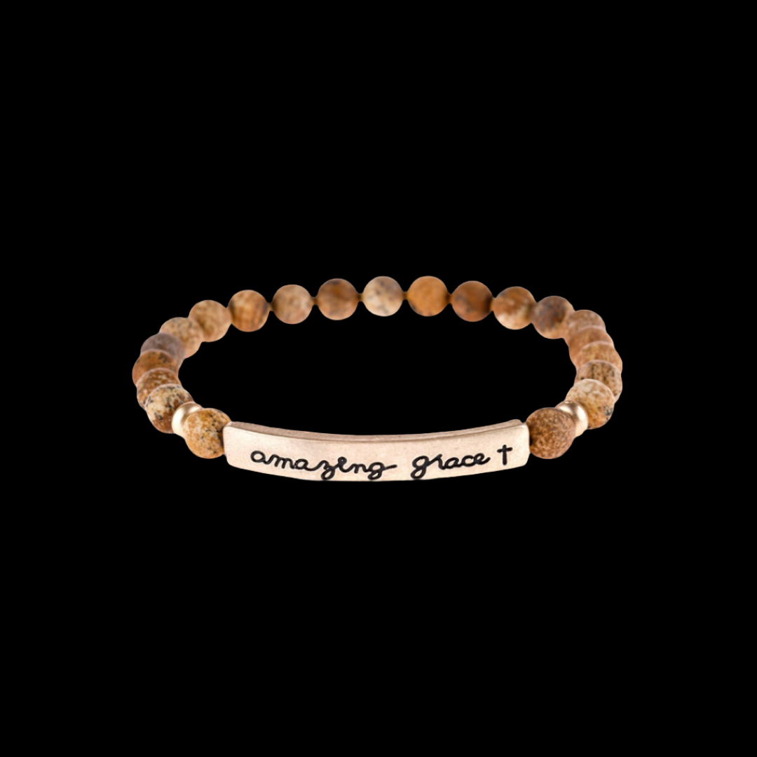 Amazing Grace Natural Stone Stretch Bracelet ~ Tan