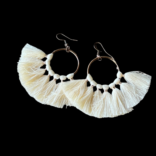 Hoop Tassel Earrings ~ Ivory