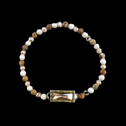 Hand Crafted Natural Stone Bracelet w/ Small Amber Stone
