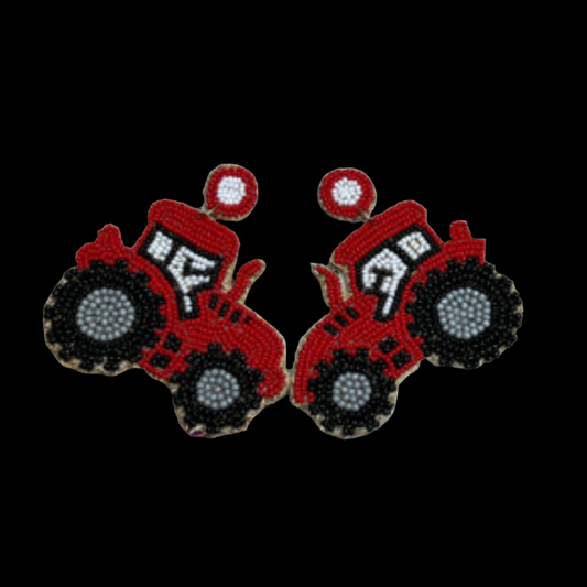 Tractor Bead Drop Earrings ~ Red