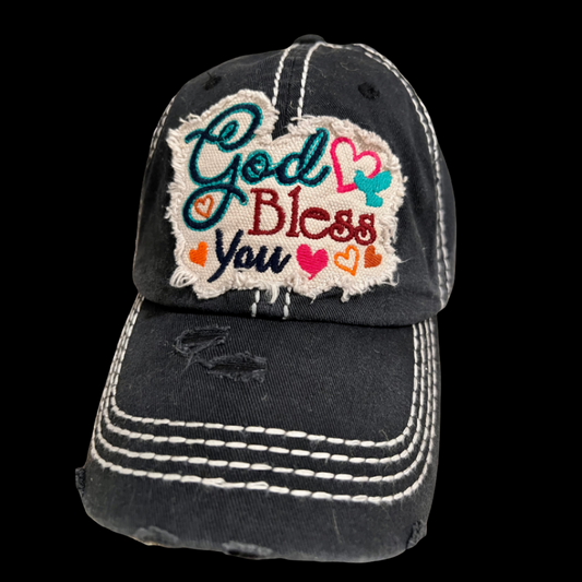 "God Bless You" Distressed  Hat