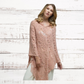 Blush Pink Open Knit V Neck Poncho