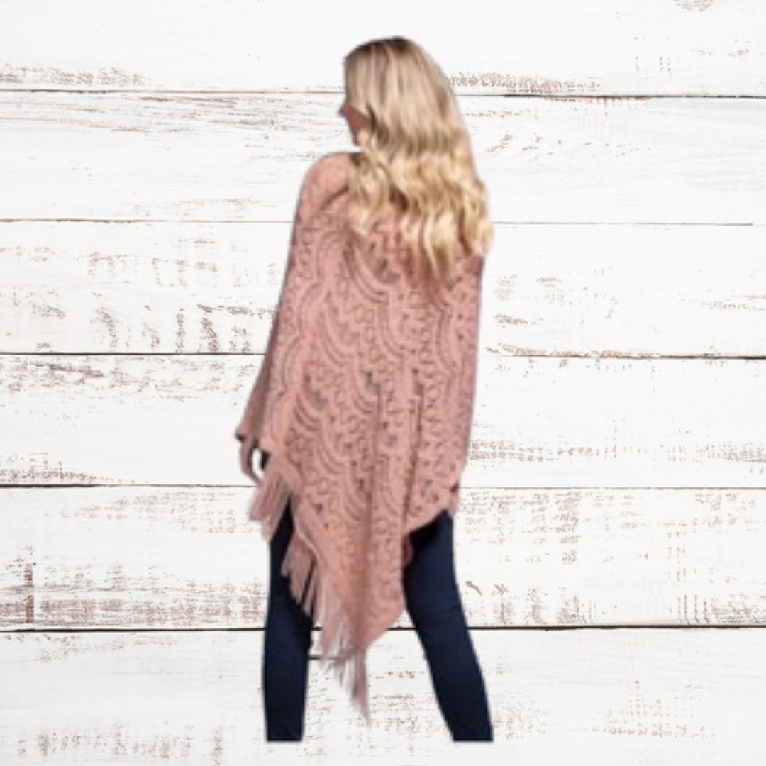 Blush Pink Open Knit V Neck Poncho