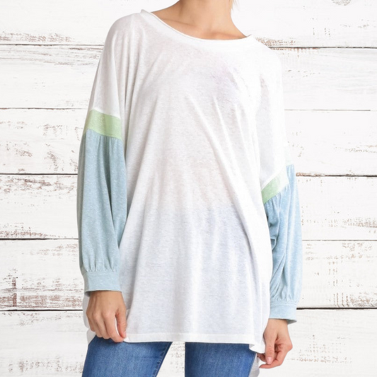 Oversized ,Comfy Banded Long Sleeved T-shirt