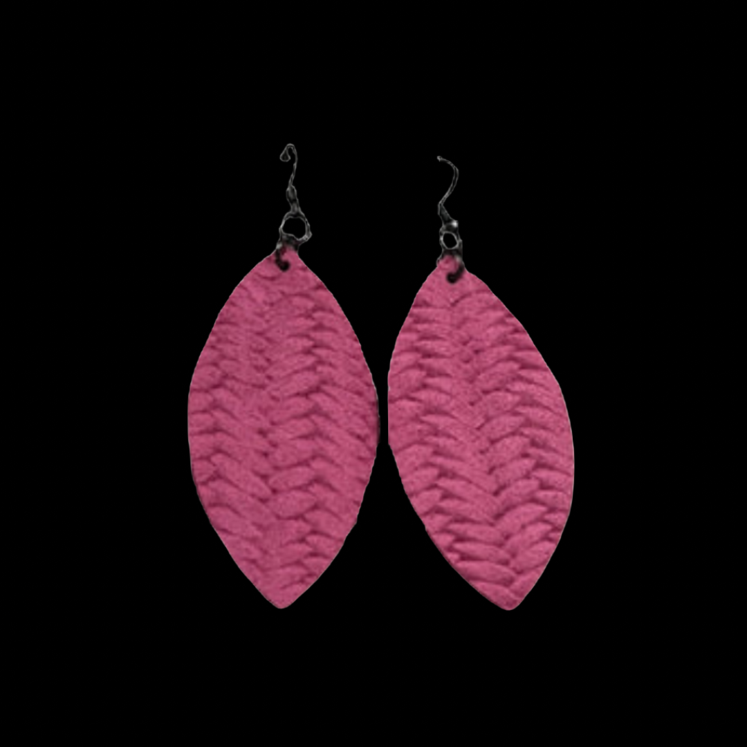 Hot Pink Woven Leather Earrings