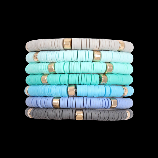 Multiline Beaded Stretch Bracelet Set ~ Turquoise tones