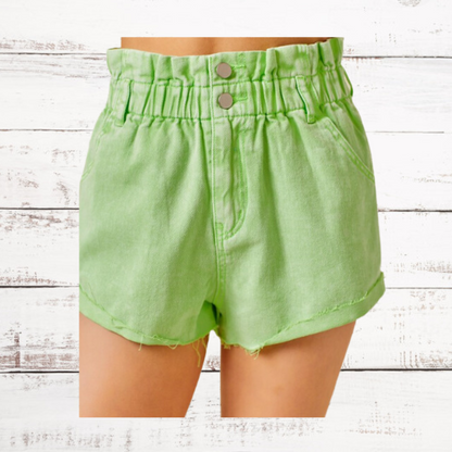 Paper Bag Waist Colored Denim Shorts~ Lime