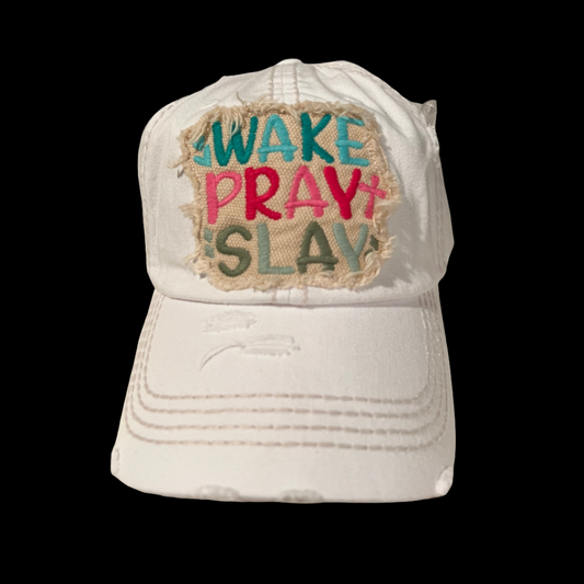 "Wake Pray Slay" Hat ~ White